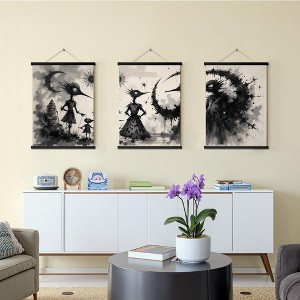 30x40cm Geometric Hanging Decor: Matte Black Metal Pole Art with Adjustable Chains - Bedroom/Entryway Statement Piece - 1 of 3