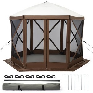 Gazebo Screen Tent with Mosquito Netting, 6 Sided Pop Up Canopy Shelter, with Carrying Bag, Ground Stakes, for Outdoor Camping, Lawn, Backyard - 1 of 4