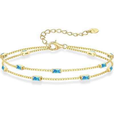 Dainty Sterling Silver Birthstone Bracelet, Simple Charm Link Jewelry for Birthday & Christmas