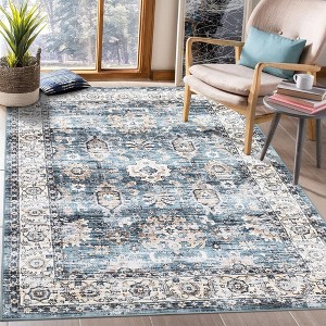 Machine Washable Rug Indoor Vintage Persian Distressed Area Rug Floral Print Throw Rugs for Living Room - 1 of 4