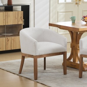 Modern Wood Barrel Dining Chairs with Arms, Linen Accent Chairs for Living Room, Upholstered Chairs for Kitchen or Dining Room-The Pop Home - 1 of 4