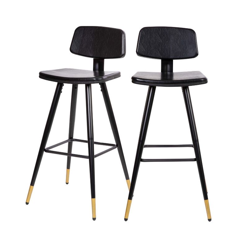 Flash Furniture Kora Commercial Grade Low Back Barstools-LeatherSoft Upholstery-Iron Frame-Integrated Footrest-Gold Tipped Legs-Set of 2, 1 of 14