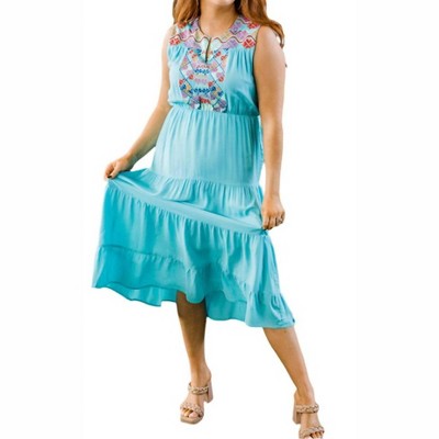 Women's Embroidered Midi Dress - Layerz Clothing