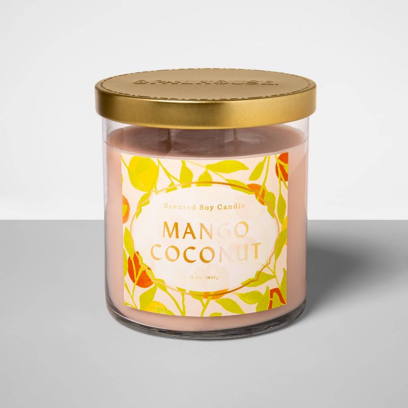 2-Wick Clear Glass Mango Coconut Lidded Jar Candle 15.1oz - Opalhouse&#8482;, 1 of 9