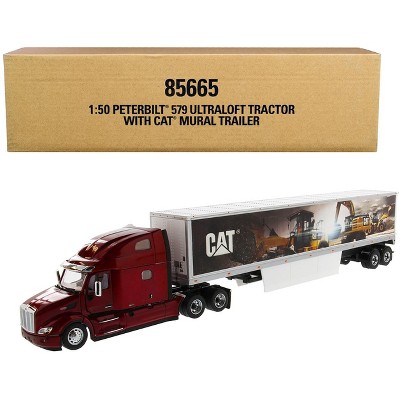 Peterbilt 579 UltraLoft Truck Tractor Red with "CAT Caterpillar" Mural Dry Van Trailer "Transport Series" 1/50 Diecast Model by Diecast Masters