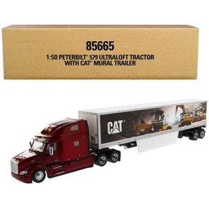 Peterbilt 579 UltraLoft Truck Tractor Red with "CAT Caterpillar" Mural Dry Van Trailer "Transport Series" 1/50 Diecast Model by Diecast Masters - 1 of 4