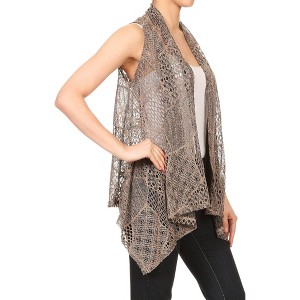 Anna-Kaci Women's Sleeveless Open Front Brown Crochet Vest with Handkerchief Hem Lightweight Knit Layering Cardigan - 1 of 4
