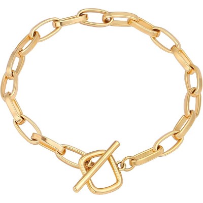 18k Gold Plated Personalized Chunky Cuban Oval Link Chain Bracelets for Men Toggle Rope Bracelet Jewelry for Women