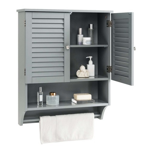 2-Door Wall Mount Bathroom Storage Cabinet with Open Shelf-Espresso | Costway