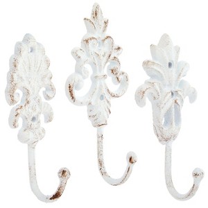 LunaLulinlk Set of 3 Cast Iron Wall Hooks Includes Screws and Anchors (6.5 In, White) - 1 of 4