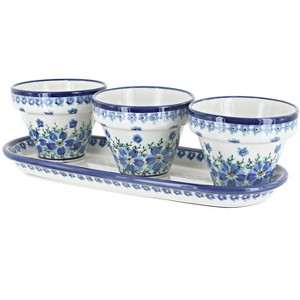 Blue Rose Polish Pottery 928-659 Zaklady Flower Pots with Tray - 1 of 1