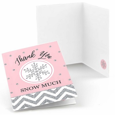 Big Dot of Happiness Pink Winter Wonderland - Holiday Snowflake Birthday Party or Baby Shower Thank You Cards (8 Count)