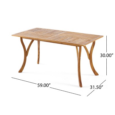 Teak Finish Acacia Wood Outdoor Rectangular Dining Table