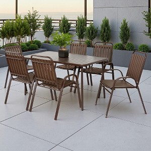 7-Piece Outdoor Patio Dining Set with 55" Steel Rectangular Table and 6 Armchairs - 1 of 4