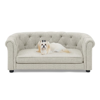 Gulches Beige Pet Bed - Arc-Backrest Dog Sofa with Armrests for Medium & Large Dogs