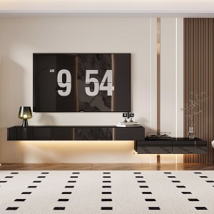 Famapy DIY Adjustable Wall-Mounted TV Stand (Black High-Gloss) – Built-in LED Lighting + Modular Storage - 1 of 4