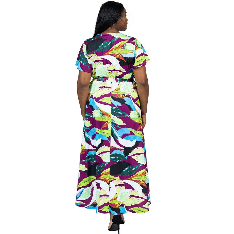 24seven Comfort Apparel Plus Size Colorful Floral V Neck Belted High Low Faux Wrap Dress, 3 of 7