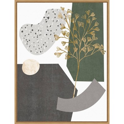 18" x 24" Gold Ginkgo Plant I by Melissa Wang Framed Wall Canvas - Amanti Art