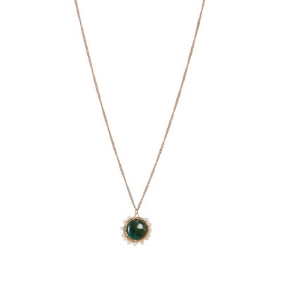 Slickblue 20" Gold Chain Necklace with Polished Nephrite Jade Stone, Multi-Pearl Decor, Lobster Claw Closure, Gold