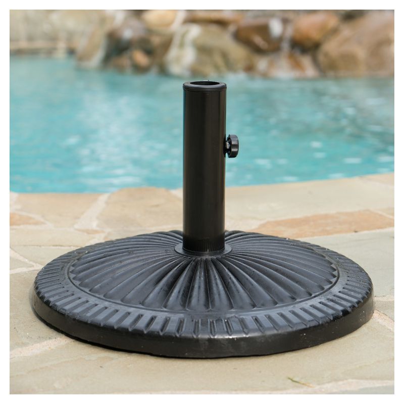 Syros Round Resin & Steel Umbrella Base - Black - Christopher Knight Home: Weather-Resistant, Cantilever-Compatible Stand, 5 of 6