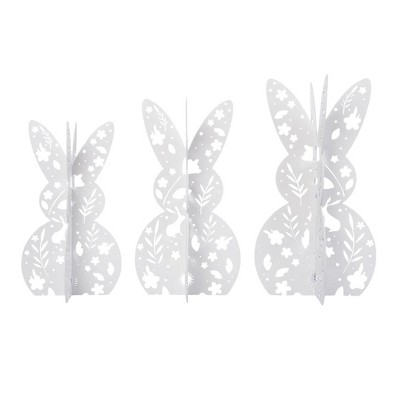 Transpac MDF Die Cut White Bunnies Set of 3 KD Home Decorations Easter