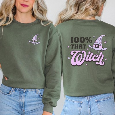 Simply Sage Market Women's Graphic Sweatshirt Purple 100% That Witch Front and Back
