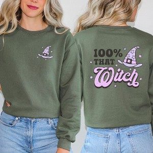 Simply Sage Market Women's Graphic Sweatshirt Purple 100% That Witch Front and Back - 1 of 4
