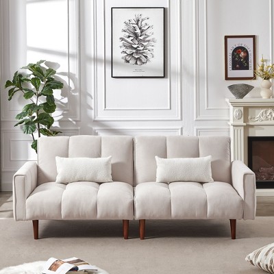 NicBex Convertible Sleeper Chair,Modern Linen  Sofa Bed with Wooden Legs and 2 Pillows,Couches with Adjustable Back  for Living Room