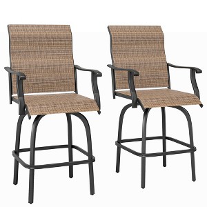 Set of 2 Outdoor Swivel Bar Stools with Armrests, Bar Height Patio Chairs with Steel Frame for Balcony, Poolside - 1 of 4