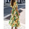 Women's Floral Print Boho Dress Side Split Deep V Neck A-Line Flowy Maxi Dresses - 2 of 4
