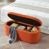 Oval Storage Ottoman Bench,Upholstered Teddy Fabric Footstools,End Of Bed Stool With Safety Hinge For Bedroom, Living Room, Entryway-Cuddlewood - 2 of 4