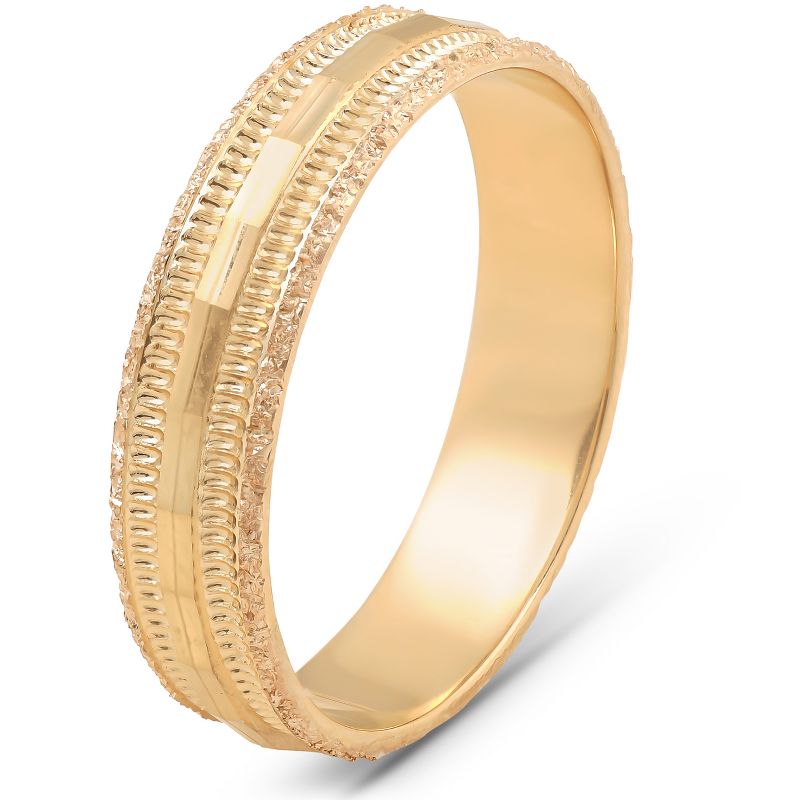 Pompeii3 5MM Hand Carved 10k Yellow Gold Diamond Facet Cut Mens Wedding Band, 3 of 5