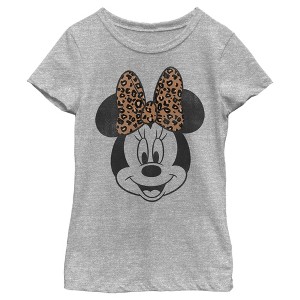 Girl's Mickey & Friends Mickey & Minnie Mouse Cheetah Print Bow T-Shirt - 1 of 4