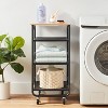 Narrow Metal Storage Cart with Wood Top Black - Brightroom™: Rolling Utility Cart with Casters & Fixed Shelves - 2 of 3