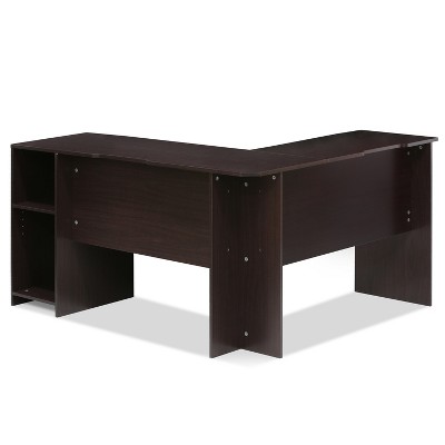 Espresso Wood L-Shaped Corner Computer Desk with Shelves