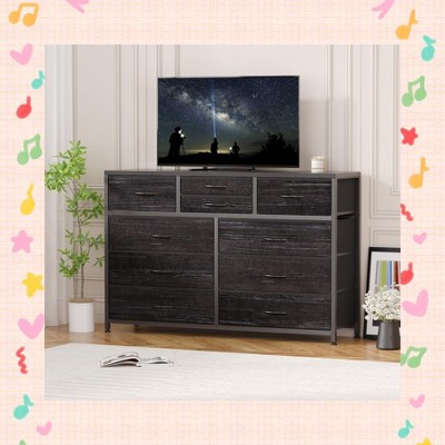 Garvee Wide 10 Drawer Dresser & TV Stand for 47 to 55 Inch TVs - Multi-Functional Storage Chest with Metal Frame and Waterproof Wood, White