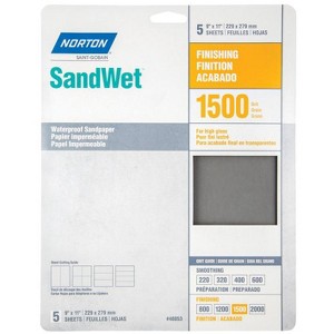 Norton SandWet 11 in. L X 9 in. W 1500 Grit Aluminum Oxide Waterproof Sandpaper 5 pk - 1 of 1
