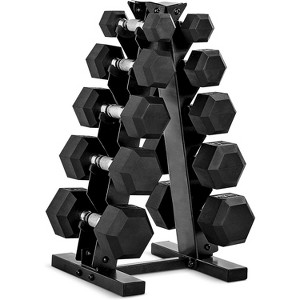 Rubber Coated Dumbbell Weight Set with Vertical Rack, Free Weights for Home Gym Strength Training - 1 of 4