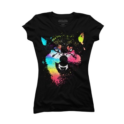 Junior's Design By Humans Technicolor Wolf By clingcling T-Shirt