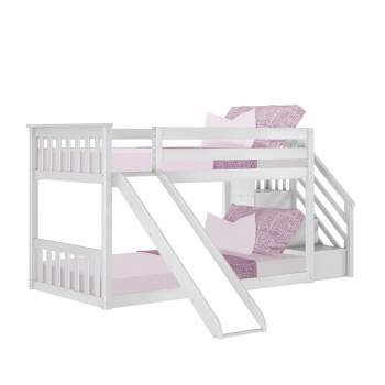 Max & Lily Twin Low Bunk Bed w/ Staircase and Slide