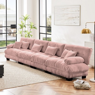 4-Seater Chenille Cloud Sectional Sofa,Modular Deep Seat Couch, Comfy Upholstered Sofa with Bolster Arms for Living Room, Apartment-Tanpinhause
