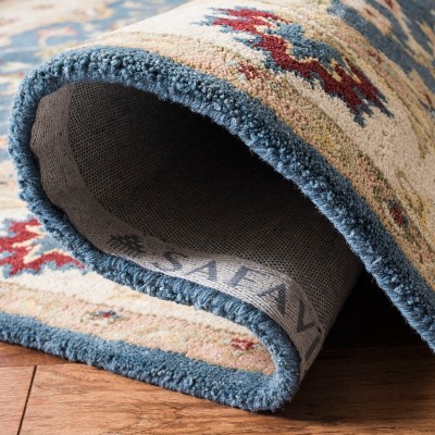 Handmade Blue Wool Tufted Area Rug, 27" x 12"