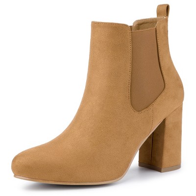 Allegra K Women's Round Toe Chunky High Heels Ankle Chelsea Boots