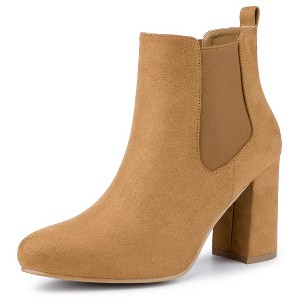 Allegra K Women's Round Toe Chunky High Heels Ankle Chelsea Boots - 1 of 4