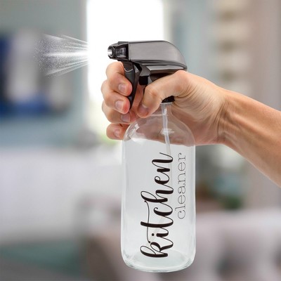 16oz Clear Glass Refillable Cleaning Spray Bottles Set with Labels