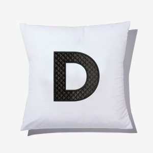 Personalization Mall Black Quilted Velour Initial Embroidered Applique Throw Pillow - 1 of 1