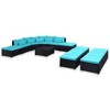 vidaXL 9 Piece Patio Lounge Set - Poly Rattan Outdoor Furniture with Blue Cushions, Waterproof and Weather-Resistant, Adjustable Sun Loungers - 2 of 4