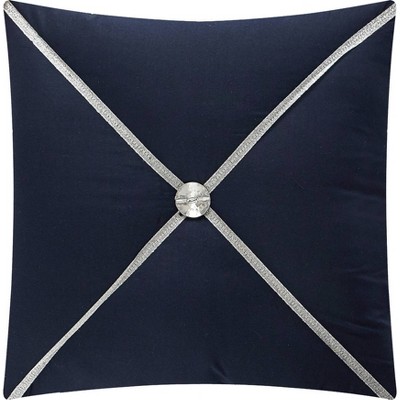 Navy and White Embroidered Queen Comforter Set with Decorative Pillows