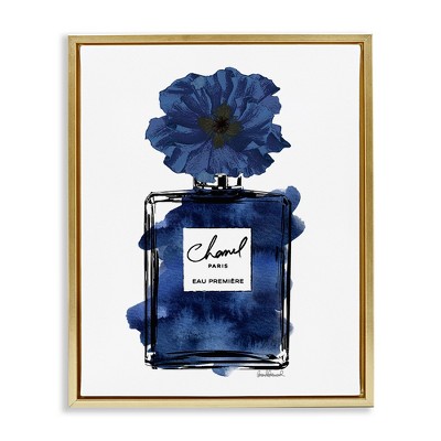 Stupell Industries Blue Perfume & Blossom Black Framed Floater Canvas Wall Art