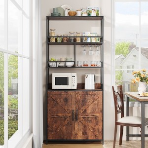 Freestanding Kitchen Bakers Rack, 70.8" Tall Wine Bar Cabinet with Glasses Holder, 4 Tier  Coffee Bar Cabinet, Standing Microwave Stand for Apartment - 1 of 4